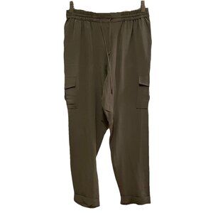 JOIE Olive Green 100% Silk Cuffed Cargo Elastic Waist Pants Sz XS